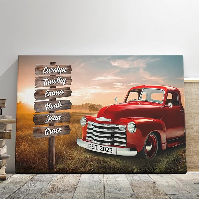Dem Canvas Personalized Wooden Signs With Names Family Truck Wall Art, Photo Canvas Gifts For Family Street Sign