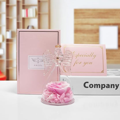 Miofula Preserved Flower Rose Birthday Gifts for Mom, Angel Figurines with Forever Real Rose Gifts for Her Mom Grandma, Angels Gifts for Mothers Day Christmas Anniversary Thanksgiving Birthday Gifts