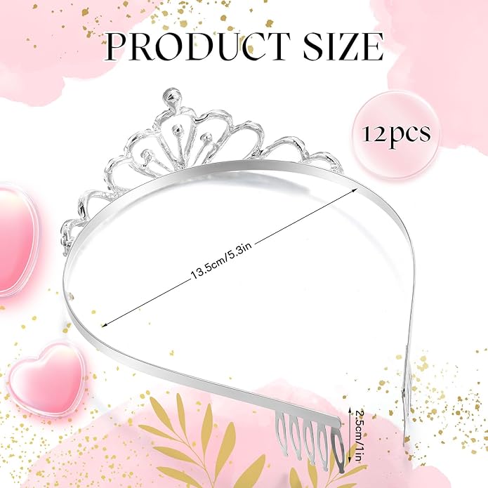 Remuuly 12 Pcs Princess Tiara for Women Silver Queen Tiara Rhinestone Hair Accessories, Princess Headbands Bulk for Bridal Wedding Birthday Prom Christmas Party, with Comb