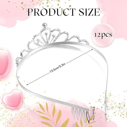 Remuuly 12 Pcs Princess Tiara for Women Silver Queen Tiara Rhinestone Hair Accessories, Princess Headbands Bulk for Bridal Wedding Birthday Prom Christmas Party, with Comb