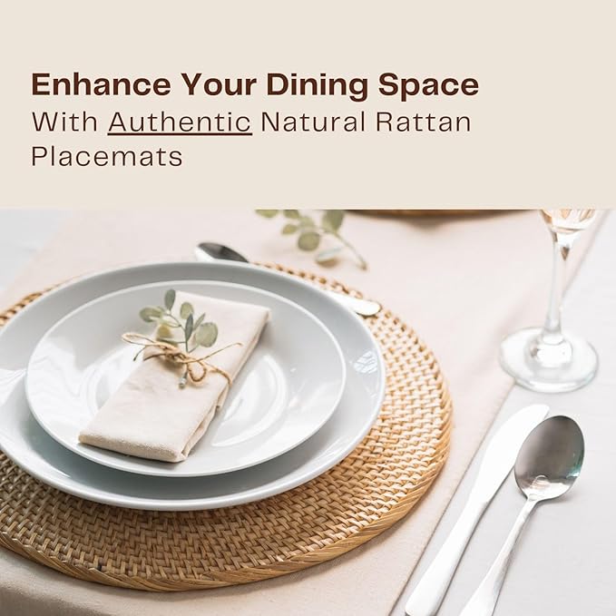 6-Pack Rattan Placemats - 13-inch Round Placemats (Natural Rattan Color) - Woven Place Mats, Round Table Mats - Wicker Chargers for Dinner Plates, Plate Chargers Boho - Kitchen Table Decor