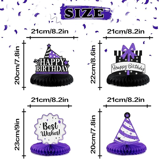 Happy 35th Birthday Decorations,35th Bday Purple Glitter Shiny Stand Honeycomb Table Centerpieces - Cheers to 35 Years Old Birthday Party Photoprop Gift Sign.