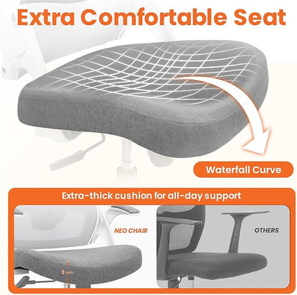 NEO CHAIR Office Desk Chair Computer High Back Mesh Gaming Seat with Ergonomic Adjustable Comfy Flip-up Armrests Lumbar Support Height for Home (Grey)