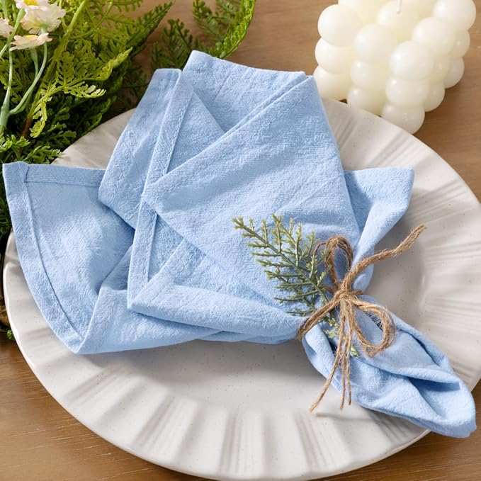 Socomi Cloth Napkins Blue Fall Thanksgiving Washable Reusable Bulk Linen Cotton Napkins Set of 4 17"x17" for Wedding Party Bridal Baby Shower Birthday Dining Table Decorations