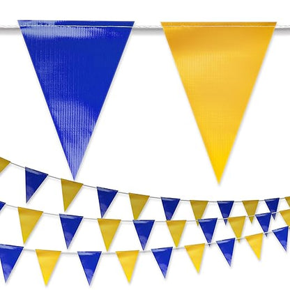 Blue & Yellow Pennant Banner Flags | Heavy-Duty Outdoor | OSHA 500lb Rated | Strand Fade Resistant 【102FT】