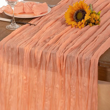 Peach Cheesecloth Table Runner Christmas Table Runner Boho Gauze 120 Inches Cheese Cloth Table Decor for Sweet Little Peach Baby Shower Wedding Bridal Xmas Holiday Season Decor