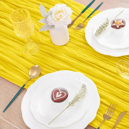 MLMC 3 Pack Yellow Table Runner 10ft Gauze Sheer Cheesecloth Table Runner Cheese Cloth Centerpiece Decororations 35x120 Inches for Wedding Bridal Baby Shower Birthday Party Decor
