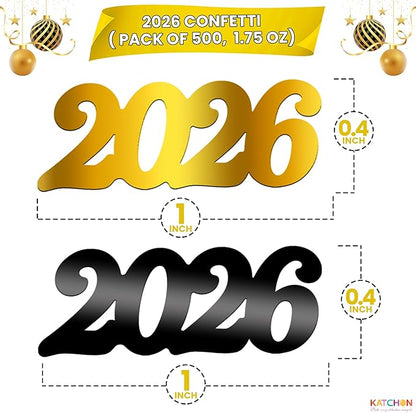 Katchon, Shiny Black and Gold 2026 New Year Confetti - Pack of 500 | Happy New Year Confetti Class of 2026 | New Year Table Decorations 2026 | Happy New Year Decorations 2026