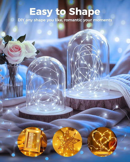 btfarm 12 Pack Fairy Lights Battery Operated, 7FT 20 LED Mini String Lights Waterproof Silver Wire for Mason Jars Centerpiece Table Crafts Bedroom Christmas Decoration, Cool-Warm White