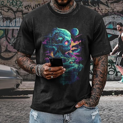 Mens Dragon Grpahic T-Shirts Short Sleeve 100% Cotton Crewneck Big and Tall Outdoor Summer Quick Dry Undershirts