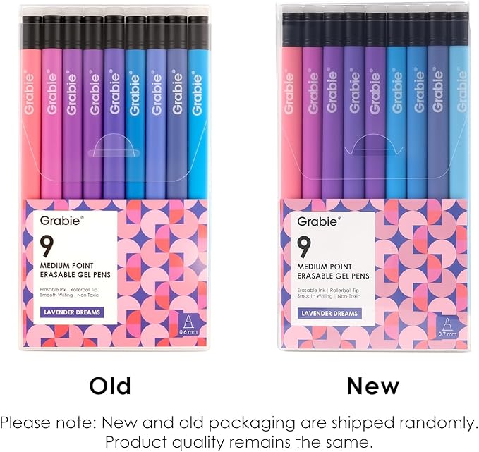 Grabie Erasable Gel Pens, Medium Point 0.7 mm Erasable Pens, Make Mistakes Disappear for Drawing Writing Planner, Pack of 9 Assorted Colors(Lavender Dreams)