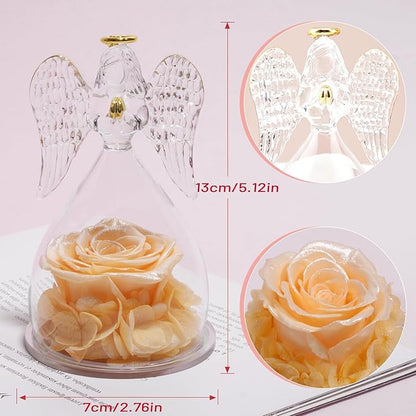 Miofula Preserved Flower Rose Birthday Gifts for Mom, Angels Figurines with Forever Real Rose Gifts for Women Mom Grandma, Angels Gifts for Valentines Anniversary Mothers Day (Pearlescent Champagne)