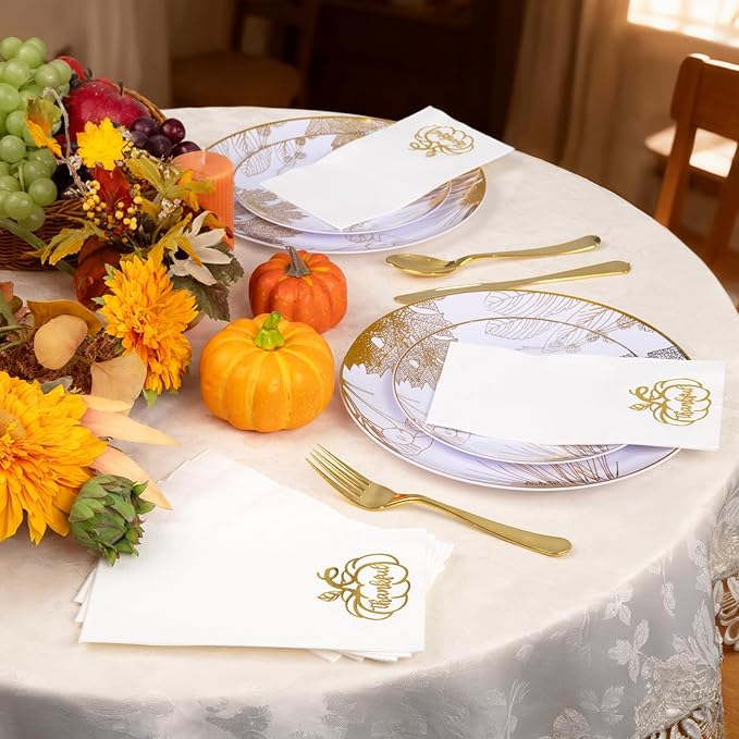 200 PCS Thanksgiving Pumpkin Napkins - 3-Ply Heavy Duty Fall Pumpkin Paper Napkins - Thanksgiving Disposable Hand Towels Napkins for Friendsgiving Table Decor Party Supplies