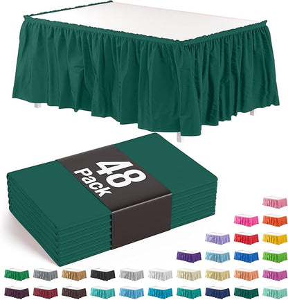 Exquisite Ruffle Table Skirt Dark Green 48 Pack 14 Ft Long Table Skirts for Rectangle Tables 6ft Plus or Round Tables Skirts with Adhesive Strip for Gender Reveal Decor & Happy Birthday Parties