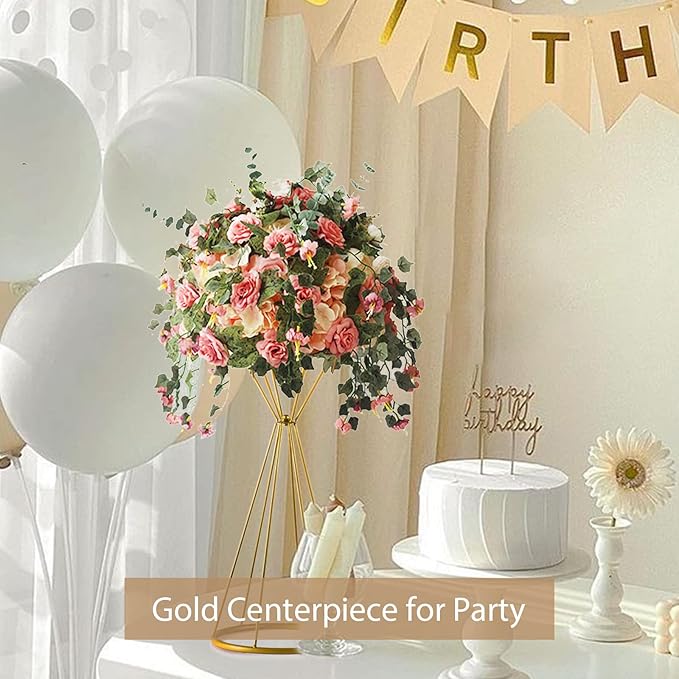 Sziqiqi Gold Centerpieces for Table Wedding Geometric Metal Flower Stands for Centerpiece Tables Metalllic Tall Risers for Tabletop Arrangement Reception 20in Centros de Mesa para Bodas