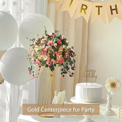 Sziqiqi Gold Centerpieces for Table Wedding Geometric Metal Flower Stands for Centerpiece Tables Metalllic Tall Risers for Tabletop Arrangement Reception 20in Centros de Mesa para Bodas