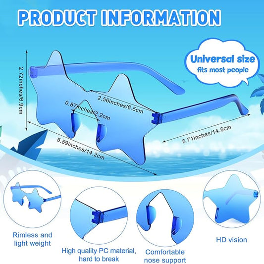 10/20/30/40 Pack Star Sunglasses Rimless Transparent Pentagram Shaped Sunglasses Bulk Party Favor Glasses for Women (10, Blue)