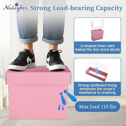 File Organizer Box with Lid & Handle, Thickened Cardboard Hanging File Folder Storage Boxes for Letter Size, Portable Filing Organizer for Office, Home, Classroom, Pink 2 Pack