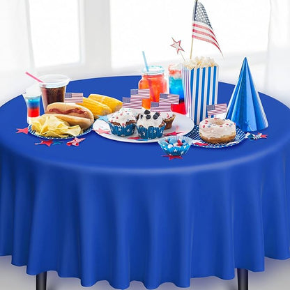 MASHAN 3 Pack 4th of July Plastic Tablecloth, Red White and Blue Patriotic Disposable Tablecloth, Waterproof Round Table Cover for Independence Day Memorial Day Veterans Day Decorations, 84 Inch