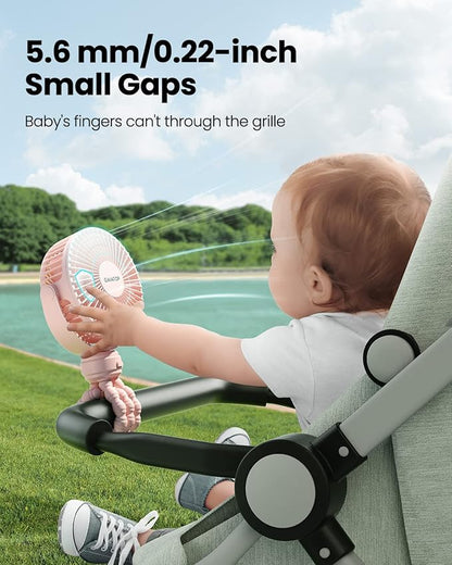 Gaiatop Mini Portable Stroller Fan, Battery Operated Small Clip on Fan, Detachable 3 Speed Rechargeable 360° Rotate Flexible Tripod Handheld Desk Cooling Fan for Car Seat Crib Treadmill Travel Pink