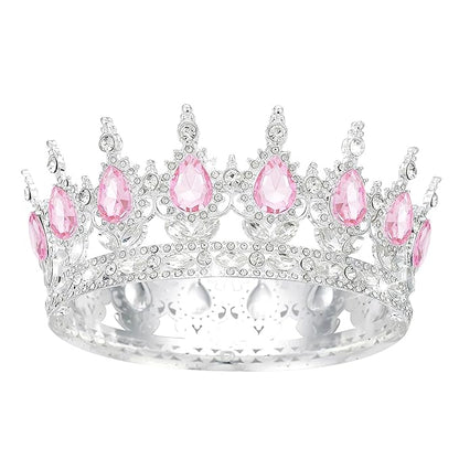 Queen Crown Rhinestone Wedding Tiaras for Women Costume Party Hair Accessories Princess Birthday Tiara Crystal Bridal Crown (Silver Pink-1)