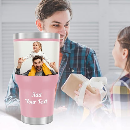 Personalized Coffee Tumbler with Pictures Text Name, Custom Photo Stainless Steel Coffee Tumbler, Coffee Travel Mug Cup 30 Oz, Custom Gifts for Father's Day Birthday Christmas for Dad, Mom, Friend
