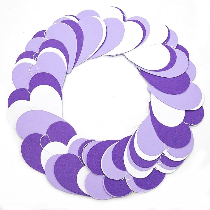 Purple White Birthday Party Decorations – 52Ft Paper Streamers Heart Garland Banner Galentines Valentines Day Girl Baby Shower Women Bridal Wedding Engagement Bachelorette Graduation Hanging Decor