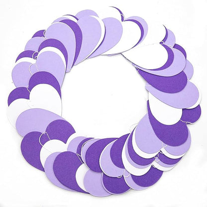 Purple White Birthday Party Decorations – 52Ft Paper Streamers Heart Garland Banner Galentines Valentines Day Girl Baby Shower Women Bridal Wedding Engagement Bachelorette Graduation Hanging Decor