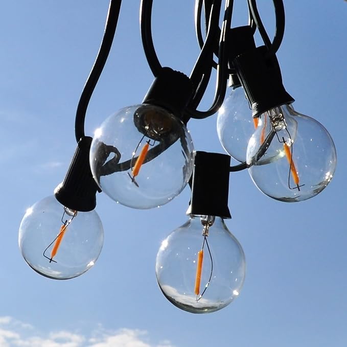Hometown Evolution, Inc. G50 2" LED Filament Outdoor Patio String Lights with 0.6 Watt Light Bulbs (G50 LED - Black Wire, 10 ft)