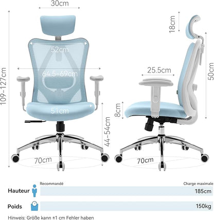 SIHOO M18 Ergonomic Office Chair, Computer Desk Chair with Adjustable Headrest and Lumbar Support, High Back Executive Swivel Chair for Home Office (Light Blue)