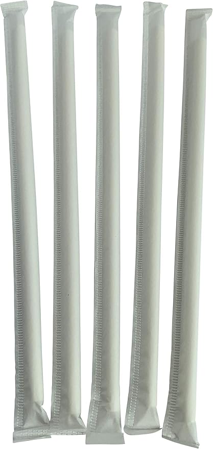 400 Count | Kingseal Disposable PAPER Drinking Straws, FSC Certified, Paper Wrapped, WHITE, 7.75 Inch Length x 6mm Diameter, "Jumbo" Size, Biodegradable, Earth Friendly, Bulk Pack - 400 Straws Per Box