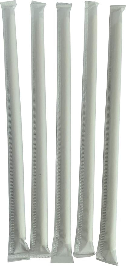 400 Count | Kingseal Disposable PAPER Drinking Straws, FSC Certified, Paper Wrapped, WHITE, 7.75 Inch Length x 6mm Diameter, "Jumbo" Size, Biodegradable, Earth Friendly, Bulk Pack - 400 Straws Per Box