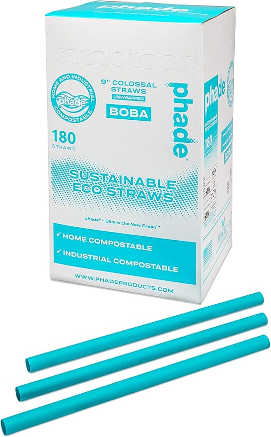 phade Eco-Friendly 9.0" Colossal Boba Straws for Shakes & Smoothies, Unwrapped, 720 Count (4 Pack) – Compostable, Plastic-Free, Marine Biodegradable, Made from PHA