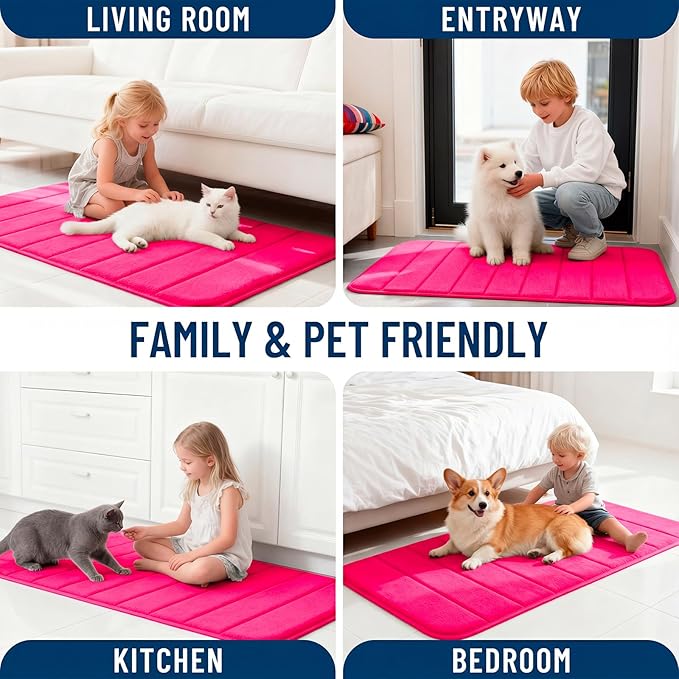 OLANLY Memory Foam Bath Mat 30x20, Super Soft Absorbent Bathroom Rugs, Quick Dry, Machine Washable Shower Floor Rugs, Bathmat Carpet, Bathroom Home Decor Accessories, Hot Pink