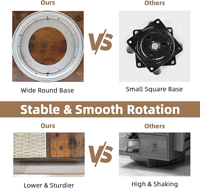 TooCust Rotating End Table with Storage, Swivel Side Table Living Room, Side Table with Magazine Holder, Basket and Cabinet, Sofa Side Farmhouse End Tables with Open Shelf (Rustic Brown)
