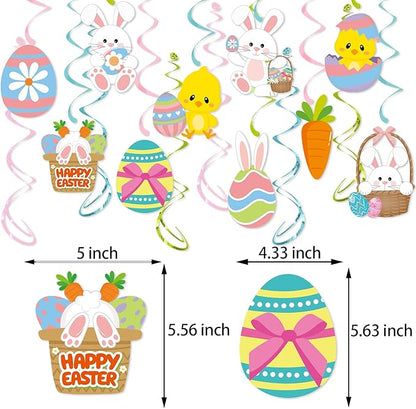 Easter Party Decorations Egg-Bunny Streamers - 16Pcs Cute Hanging Swirl Ceiling,Easter Birthday Kids Favors Gifts Supplies Spring Carrot Chicks Decor Hugtmr