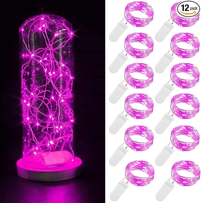 12 Pack Fairy Lights Battery Operated String Lights，7FT 20LED Waterproof Silver Wire Christmas Lights Outdoor,Firefly Mini Lights for Bedroom Party Birthday Wedding Indoor Decorations.