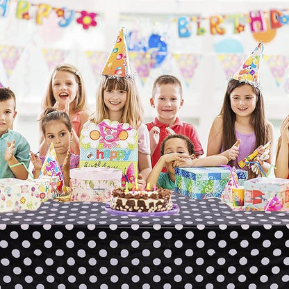 Kesfey 3 Packs Black Polka Dot Plastic Table Cloth 54x108 Inch Black and White Dots Mini Mouse Tablecloths Disposable Black Waterproof Picnic Table Covers for Rectangle Tables Birthday Party Supplies