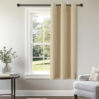 ChrisDowa Small Window Curtains 50 inches Long for Bedroom - Grommet Short Thermal Insulated Room Darkening Curtains for Kitchen (1 Panel, Biscotti Beige, 29 x 50 Inch)