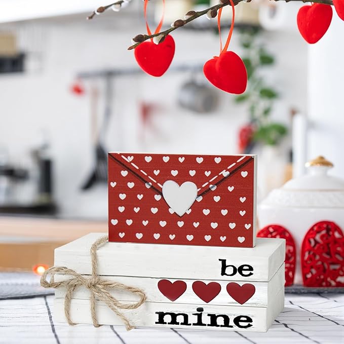 Smile Valentine's Day Wooden Book Decor Be Mine Envelope & Heart - Themed Signs, Valentine Indoor Decoration