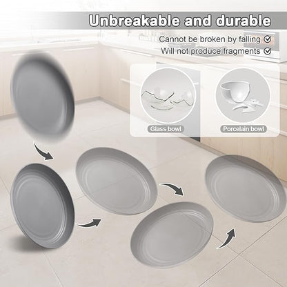 12 Pcs Unbreakable Deep Dinner Plates Set, 9 inch Reusable Plastic Wheat Straw Plates, Microwave and Dishwasher Safe Plate for Kitchen, Lightweight Plate for Dessert, BPA Free, Dark Gray