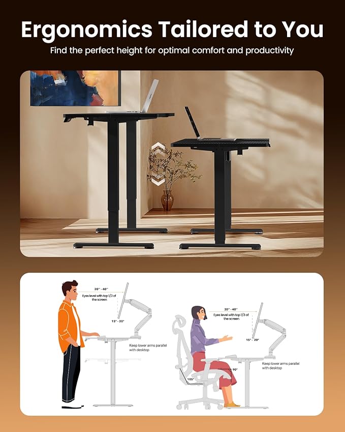 ErGear Height Adjustable Electric Standing Desk, 55 x 28 Inches Sit Stand up Desk, Memory Computer Home Office Desk, Carbon Fiber Black