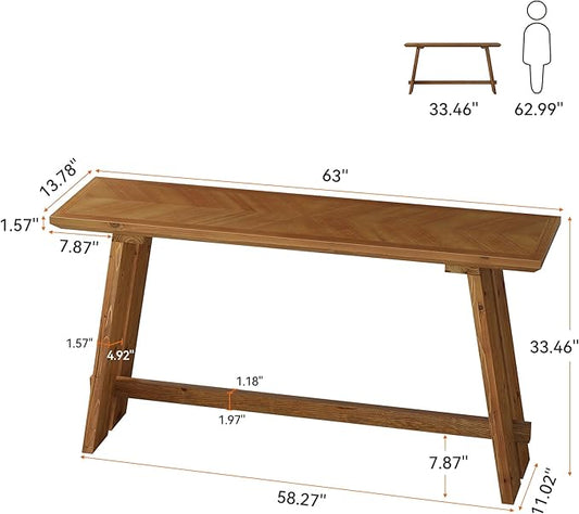 Tribesigns 63-Inch Solid Wood Console Table for Entryway, Narrow Long Sofa Table Behind Couch with Parquet Tabletop for Living Room, Entrance, Hallway, Foyer