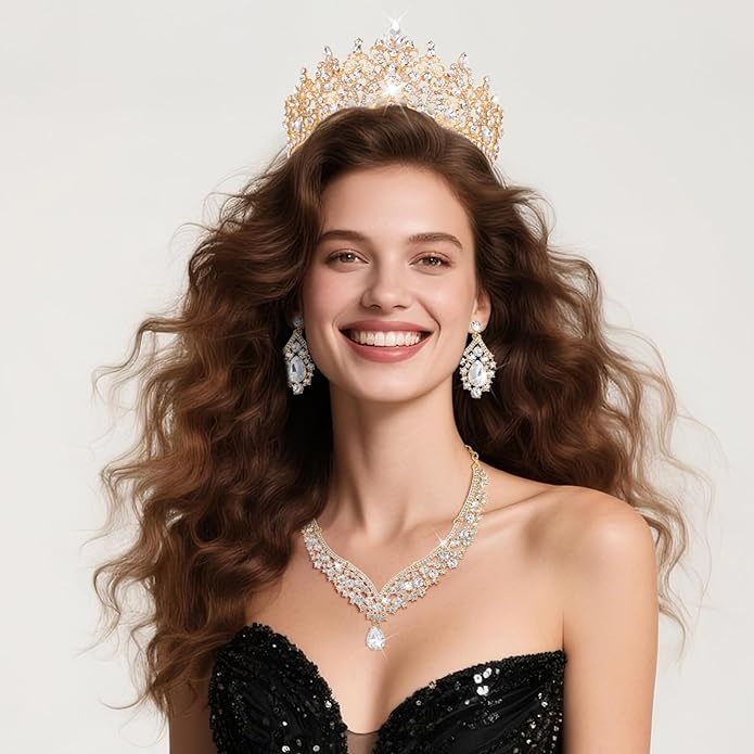 Kamirola Tiaras and Crowns for Women,Tiaras Earrings Necklace, Crystal Bridal Jewelry Set, Costume Party Halloween Prom Pageant Jewelry for Women TR80
