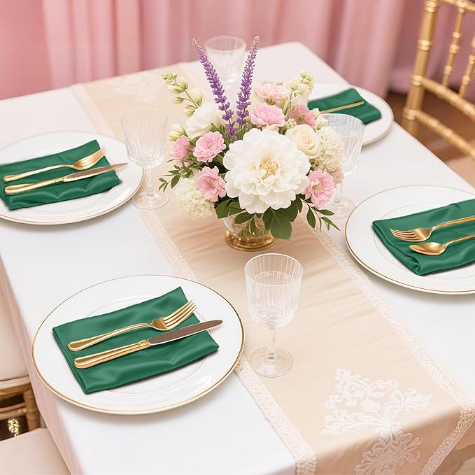 Bailarina 120 Pack Hunter Satin Napkins,17x17 Inches Wedding Napkins Square Soft Silky Table Napkins Bulk Decorative Elegant Cloth Napkin for Party Decoration, Banquet,Wedding,Graduation