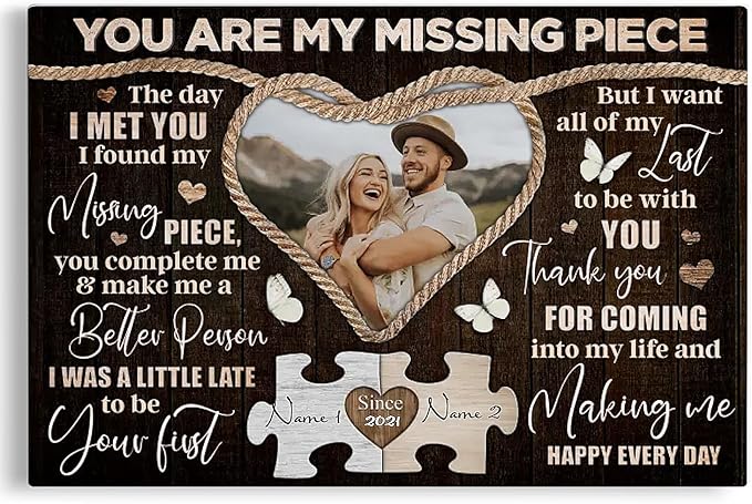 Dem Canvas Personalized Canvas Prints, Custom Photo And Name, You Are My Missing Piece, Wedding Gifts For Couple Anniversary Wedding Engagement Gift For Couples Canvas (30x20)