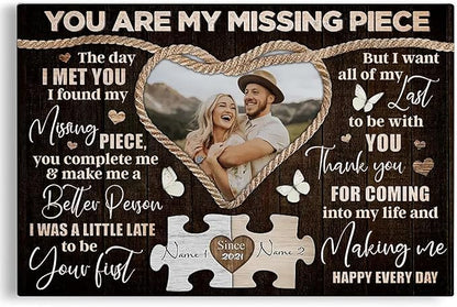 Dem Canvas Personalized Canvas Prints, Custom Photo And Name, You Are My Missing Piece, Wedding Gifts For Couple Anniversary Wedding Engagement Gift For Couples Canvas (30x20)