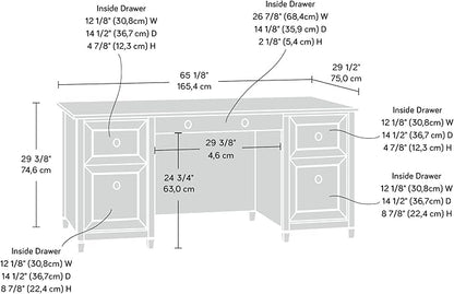 Sauder Edge Water Executive Desk, Chalked Chestnut, 65" Home Office Desk with Storage