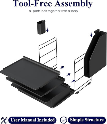 Kitsure Desk Organizer - 4-Tier Office Desk Accessories with Drawer ＆ Pen Holder, Tool-Free Assembly Organizer with Non-Slip Pads, for Office Supplies Storage, Plastic, 13.3" x 8.0" x 10.8", Black