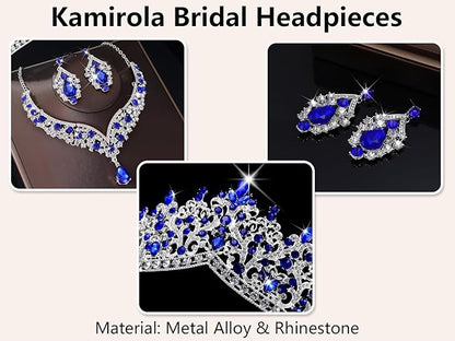 Kamirola Tiaras and Crowns for Women,Tiaras Earrings Necklace, Crystal Bridal Jewelry Set, Costume Party Halloween Prom Pageant Jewelry for Women TR80